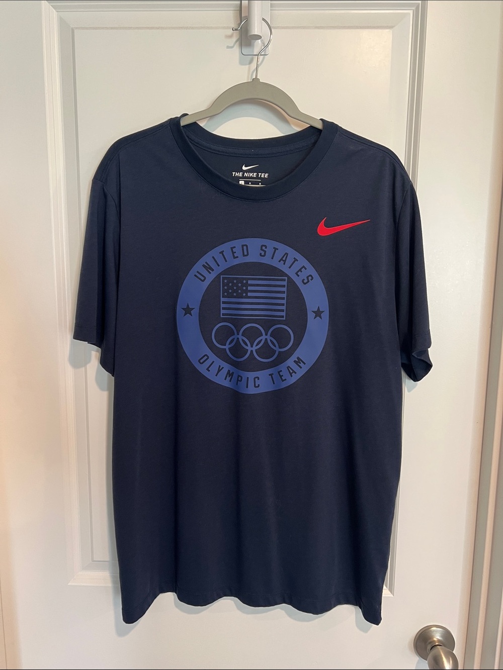 Nike Navy Short Sleeve United States Olympic Team Tee with Red Swoosh